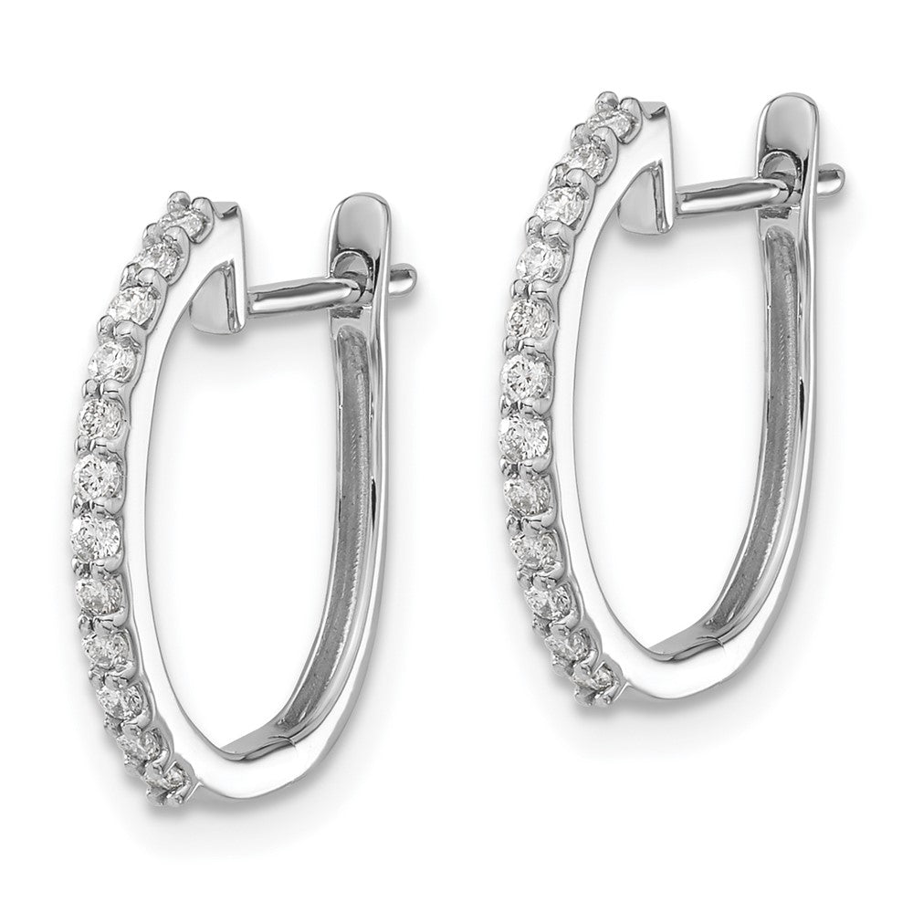 Solid 14k White Gold Simulated CZ 1.3mm Hinged Hoop Earrings