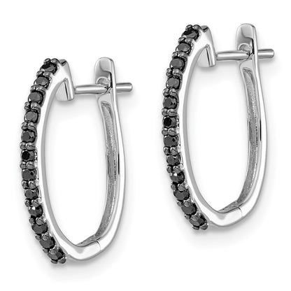 Solid 14k White Gold BlacK Simulated CZ 1.3mm Hinged Hoop Earrings