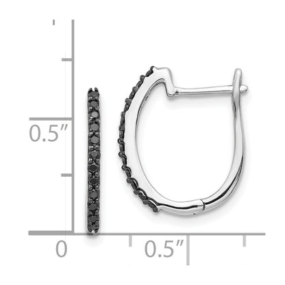 Solid 14k White Gold BlacK Simulated CZ 1.3mm Hinged Hoop Earrings