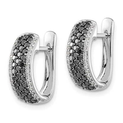 Solid 14k White Gold BlacK and Simulated CZ Hinged Hoop Earrings