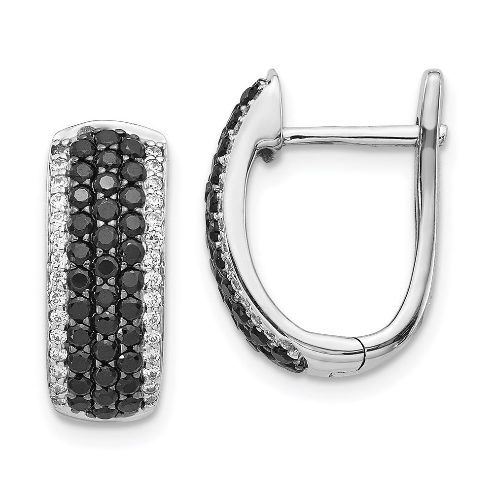 14k White Gold Black and White Real Diamond Hinged Hoop Earrings EM5417-BK-100-WA