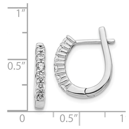 Solid 14k White Gold Simulated CZ Hinged Hoop Earrings