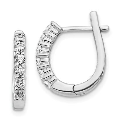Solid 14k White Gold Simulated CZ Hinged Hoop Earrings