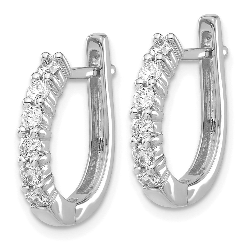 Solid 14k White Gold Simulated CZ Hinged Hoop Earrings