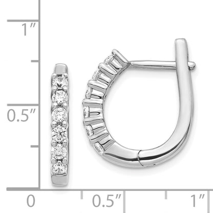 Solid 14k White Gold Simulated CZ Hinged Hoop Earrings