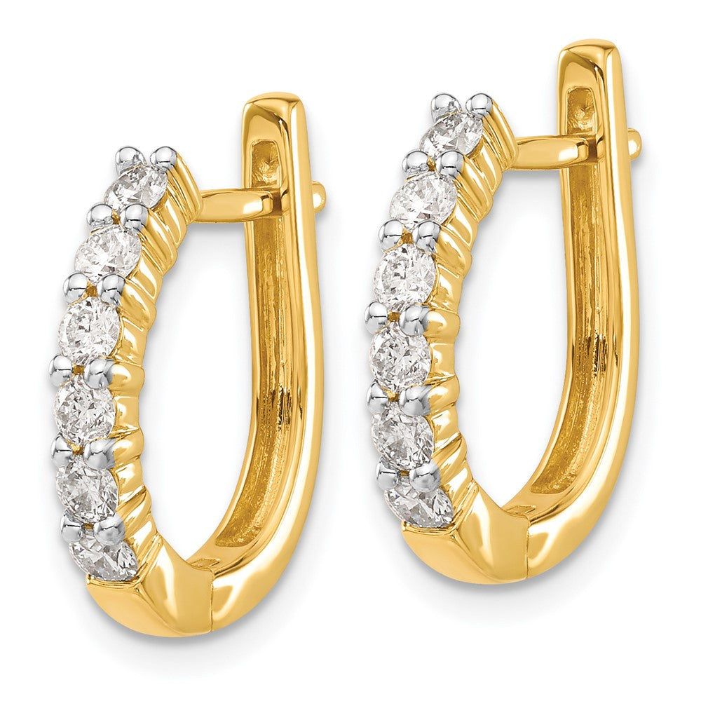 Solid 14k Yellow Gold Simulated CZ Hinged Hoop Earrings