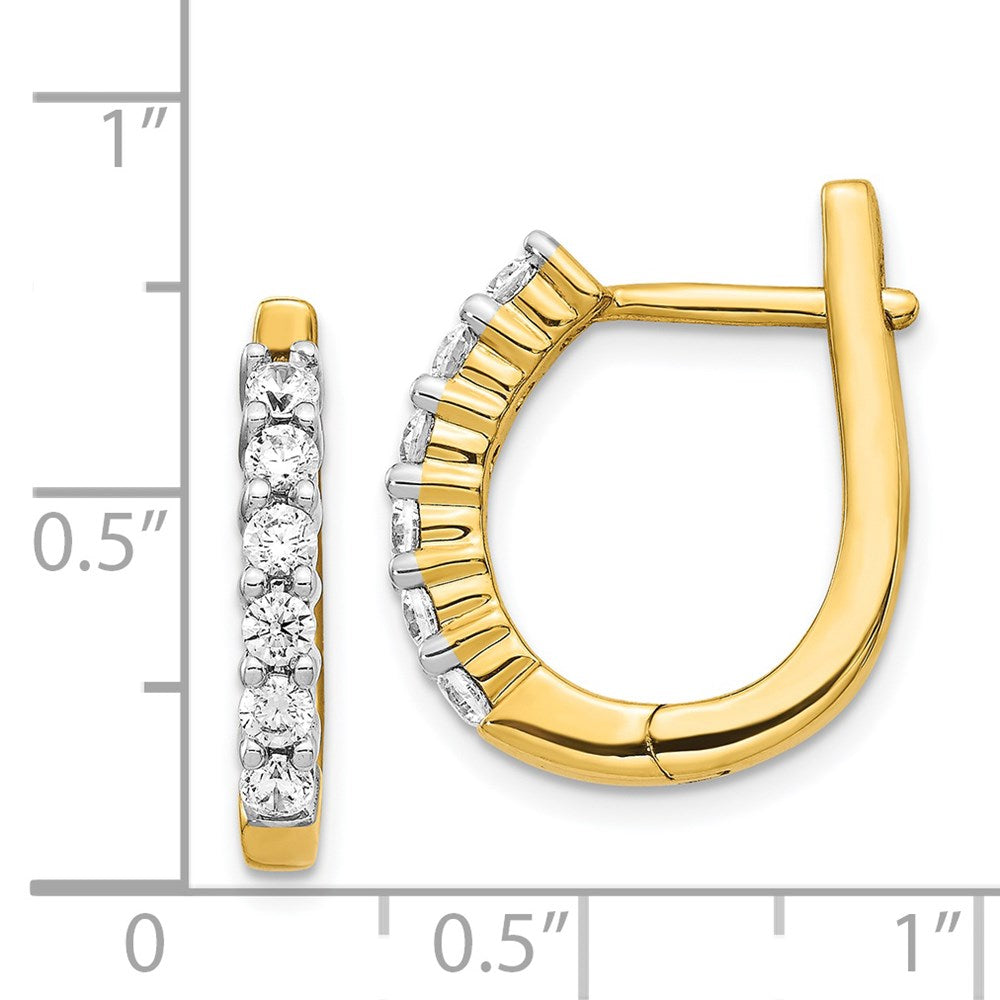Solid 14k Yellow Gold Simulated CZ Hinged Hoop Earrings