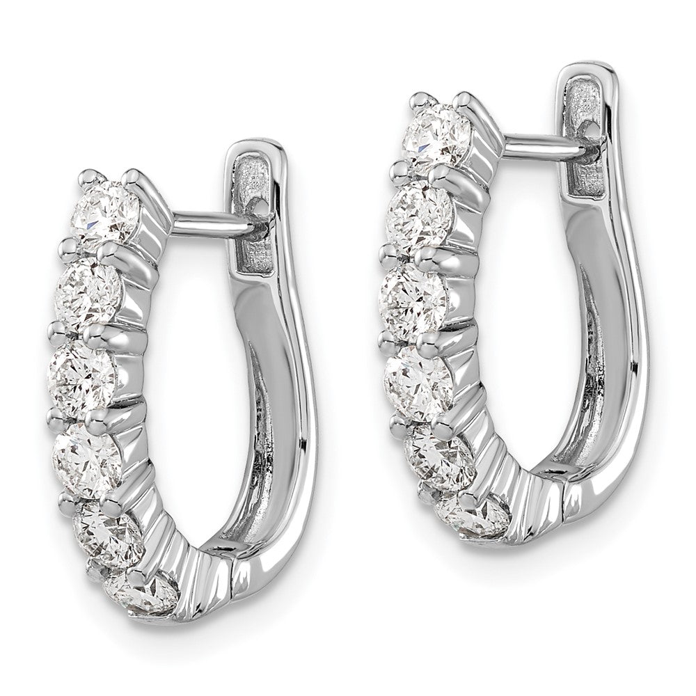 Solid 14k White Gold Simulated CZ Hinged Hoop Earrings