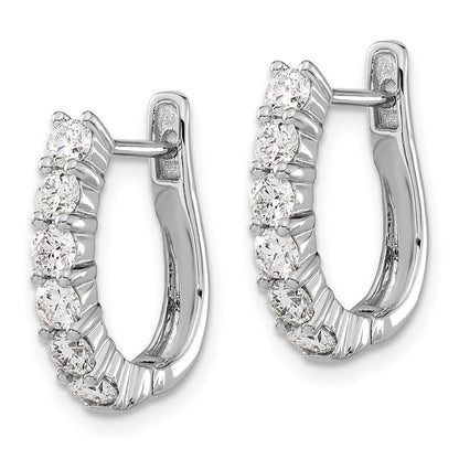 Solid 14k White Gold Simulated CZ Hinged Hoop Earrings