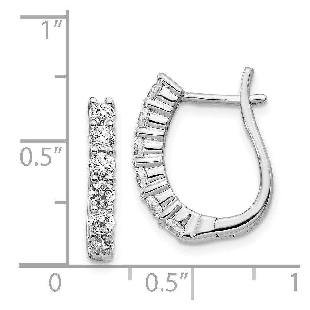 Solid 14k White Gold Simulated CZ Hinged Hoop Earrings