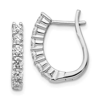 Solid 14k White Gold Simulated CZ Hinged Hoop Earrings
