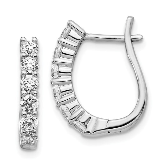 Solid 14k White Gold Simulated CZ Hinged Hoop Earrings