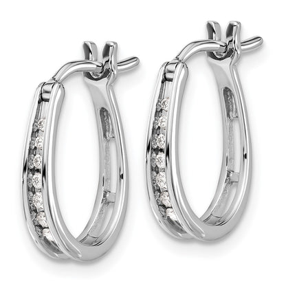 Solid 14k White Gold Simulated CZ Oval Hinged Hoop Earrings