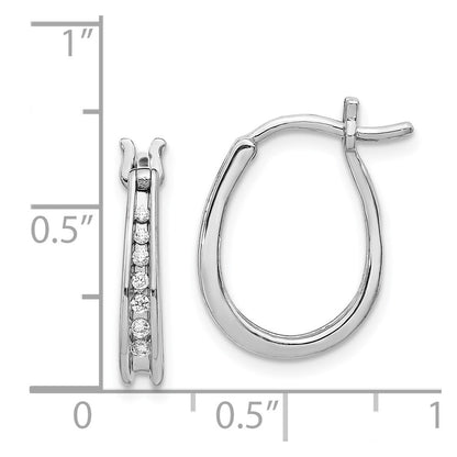 Solid 14k White Gold Simulated CZ Oval Hinged Hoop Earrings