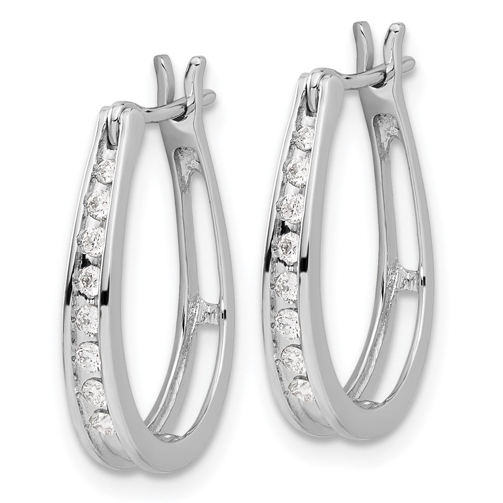 Solid 14k White Gold Simulated CZ Oval Hinged Hoop Earrings