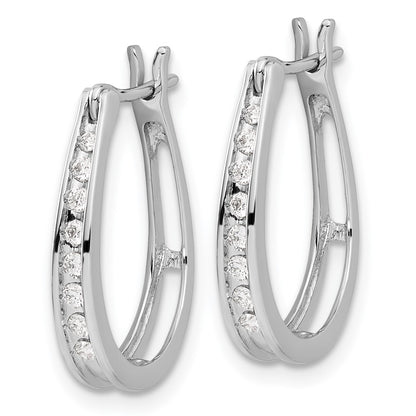 Solid 14k White Gold Simulated CZ Oval Hinged Hoop Earrings