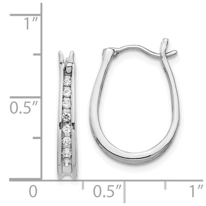 Solid 14k White Gold Simulated CZ Oval Hinged Hoop Earrings