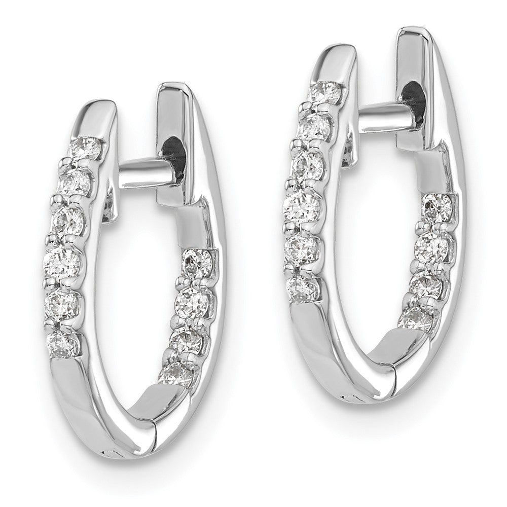 Solid 14k White Gold In/Out Simulated CZ Hinged Hoop Earrings