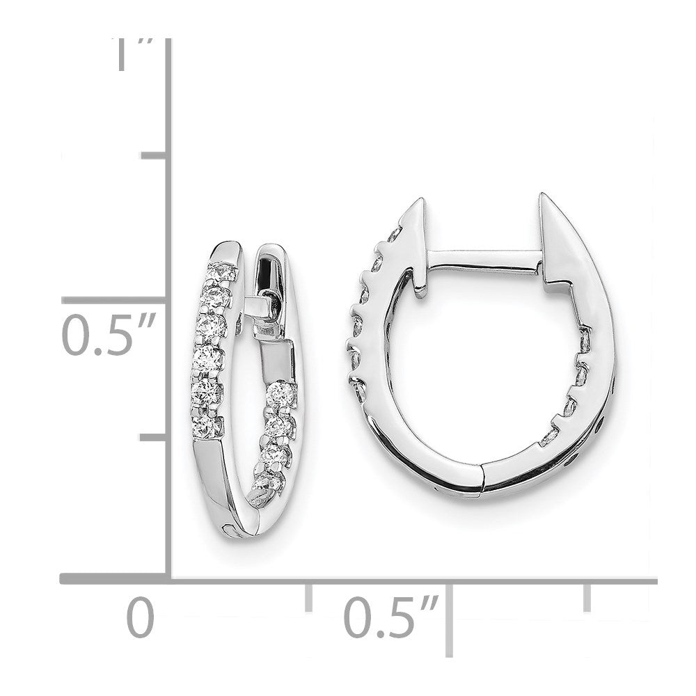 Solid 14k White Gold In/Out Simulated CZ Hinged Hoop Earrings