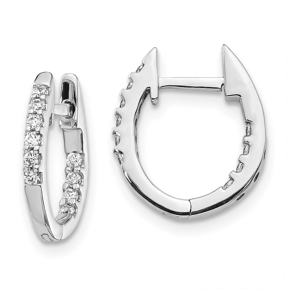 14k White Gold In/Out Real Diamond Hinged Hoop Earrings EM5421-025-WA