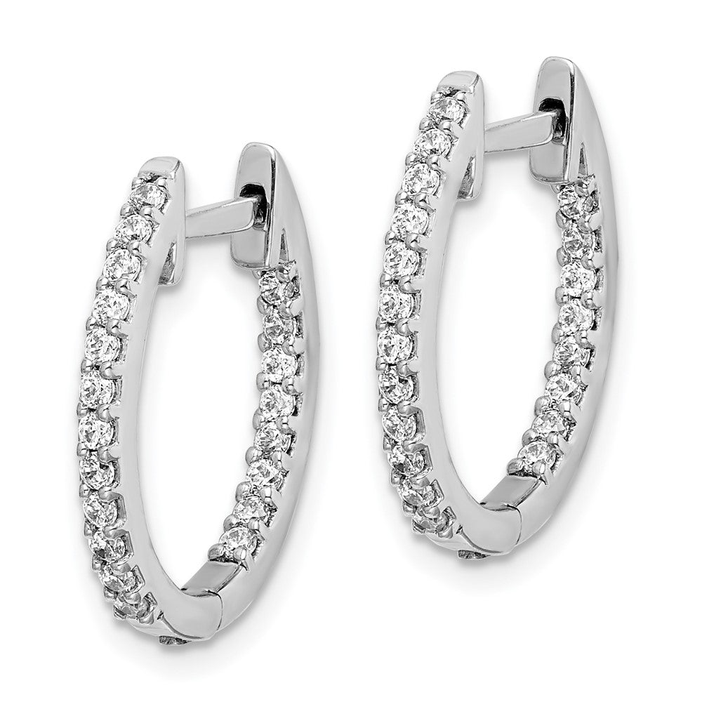 Solid 14k White Gold In/Out Simulated CZ Hinged Hoop Earrings