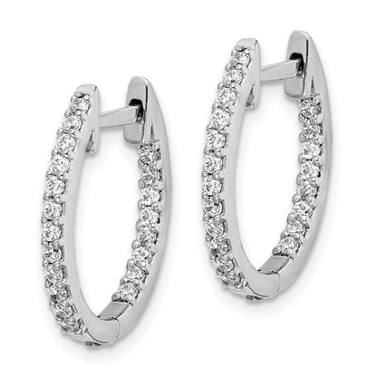 Solid 14k White Gold In/Out Simulated CZ Hinged Hoop Earrings