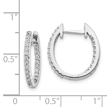 Solid 14k White Gold In/Out Simulated CZ Hinged Hoop Earrings