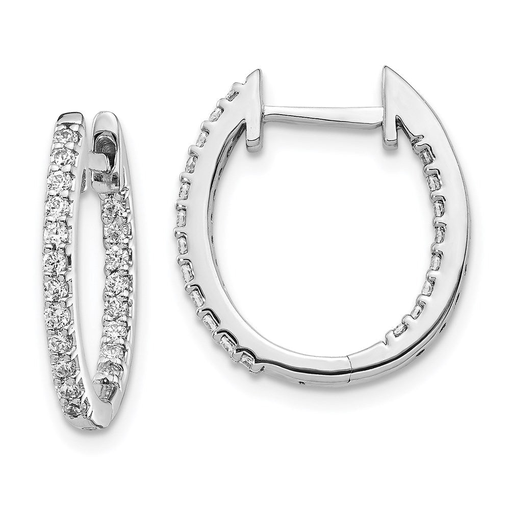 14k White Gold In/Out Real Diamond Hinged Hoop Earrings EM5422-050-WA