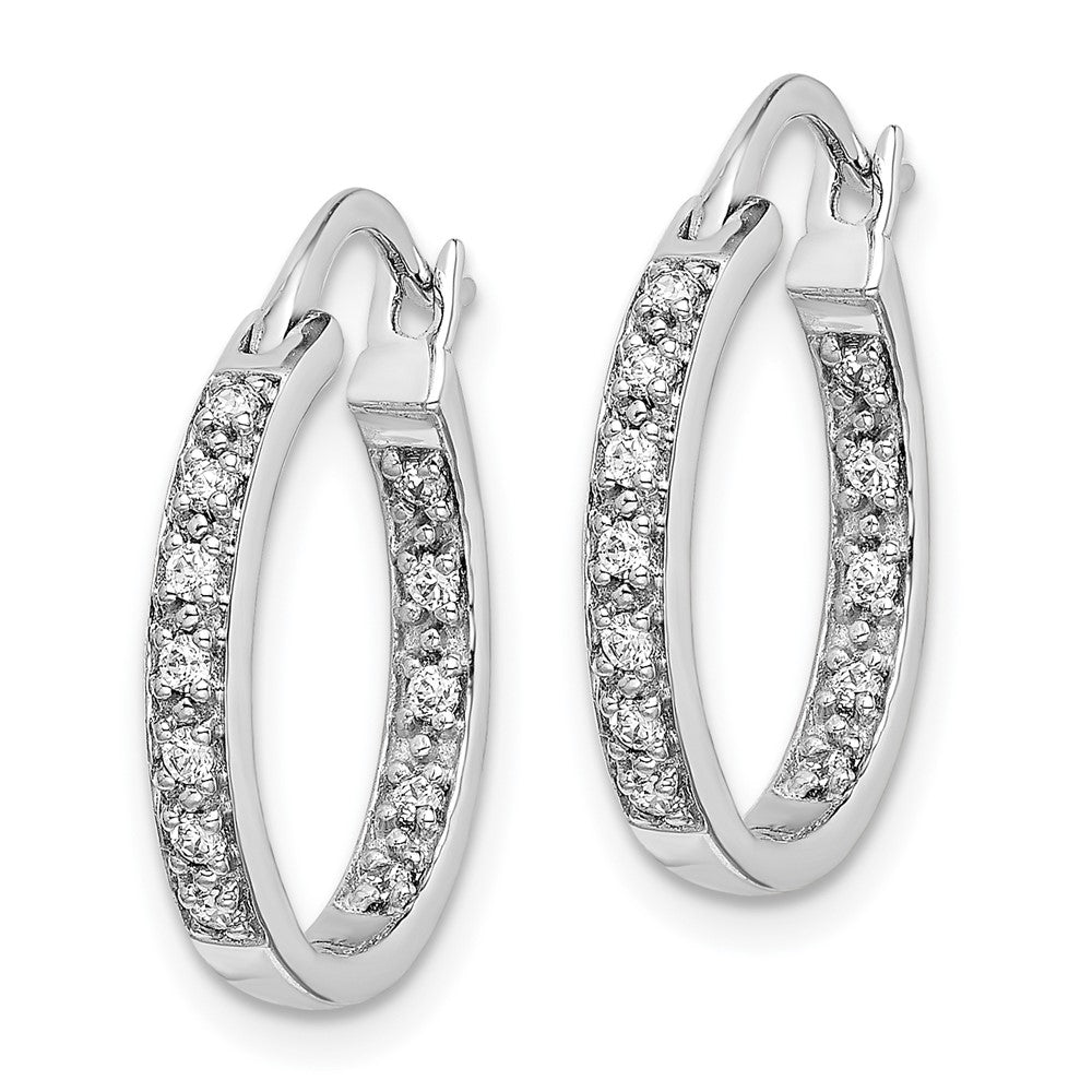 Solid 14k White Gold Simulated CZ In/Out Hoop Earrings