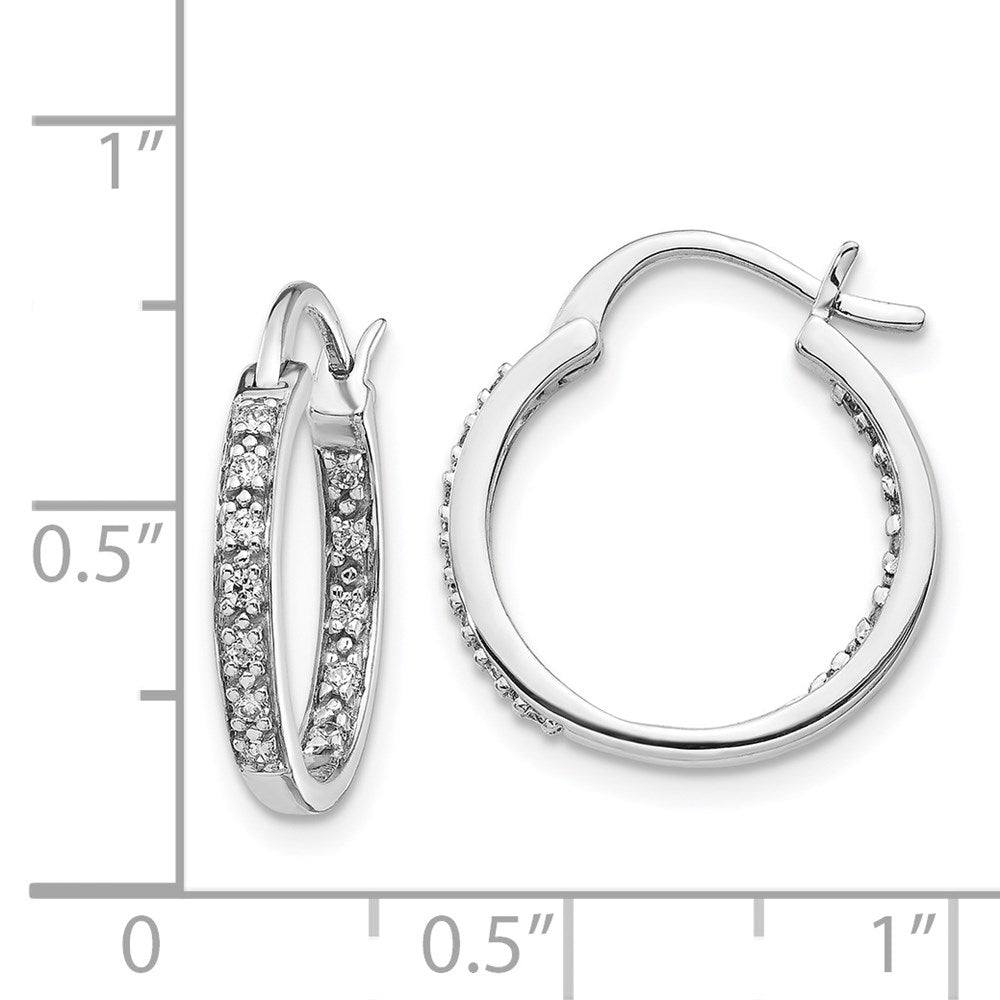 Solid 14k White Gold Simulated CZ In/Out Hoop Earrings