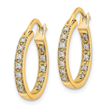 Solid 14k Yellow Gold Simulated CZ In/Out Hoop Earrings