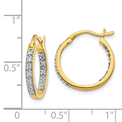 Solid 14k Yellow Gold Simulated CZ In/Out Hoop Earrings