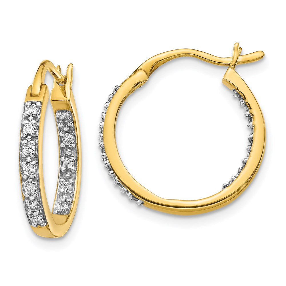 14k Yellow Gold Real Diamond In/Out Hoop Earrings EM5423-025-YA