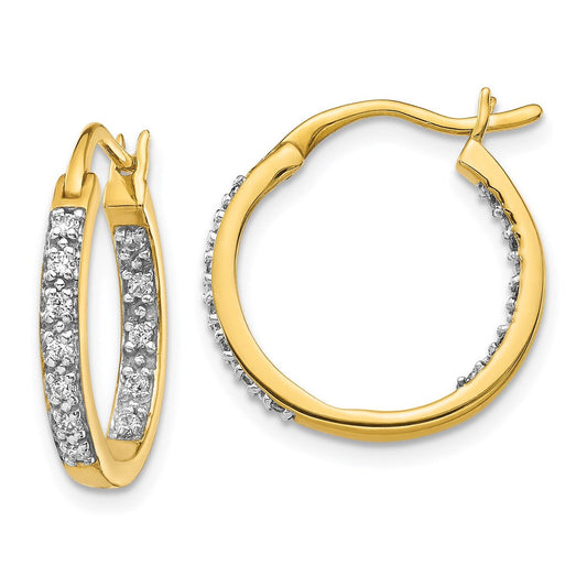14k Yellow Gold Real Diamond In/Out Hoop Earrings EM5423-025-YA