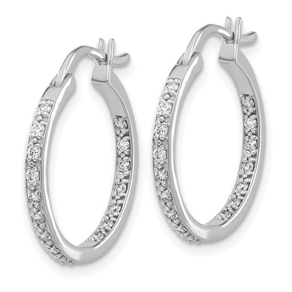 Solid 14k White Gold Simulated CZ In/Out Hoop Earrings