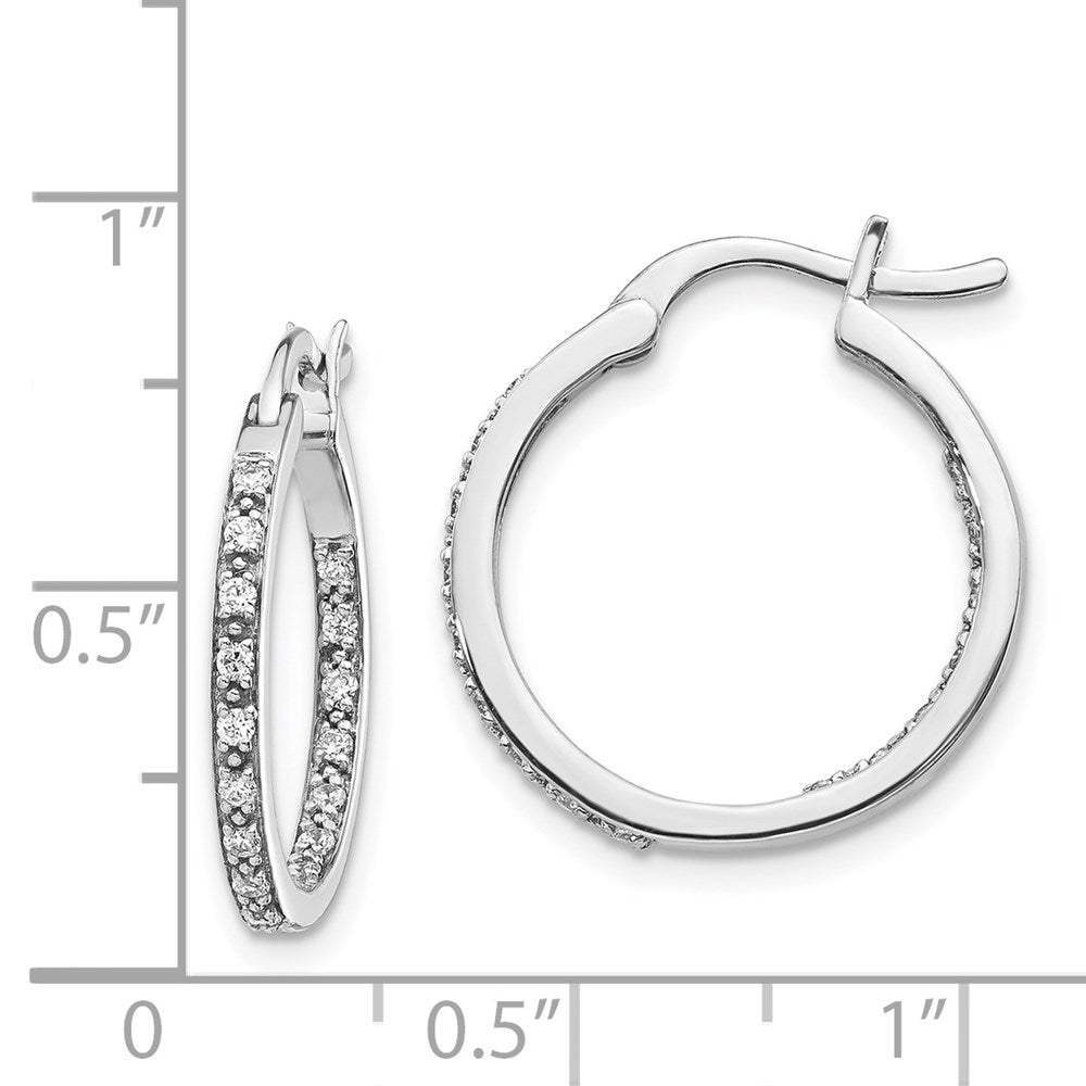 Solid 14k White Gold Simulated CZ In/Out Hoop Earrings
