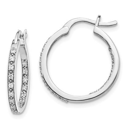 Solid 14k White Gold Simulated CZ In/Out Hoop Earrings