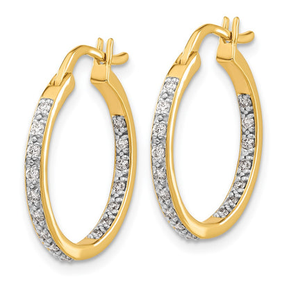 Solid 14k Yellow Gold Simulated CZ In/Out Hoop Earrings