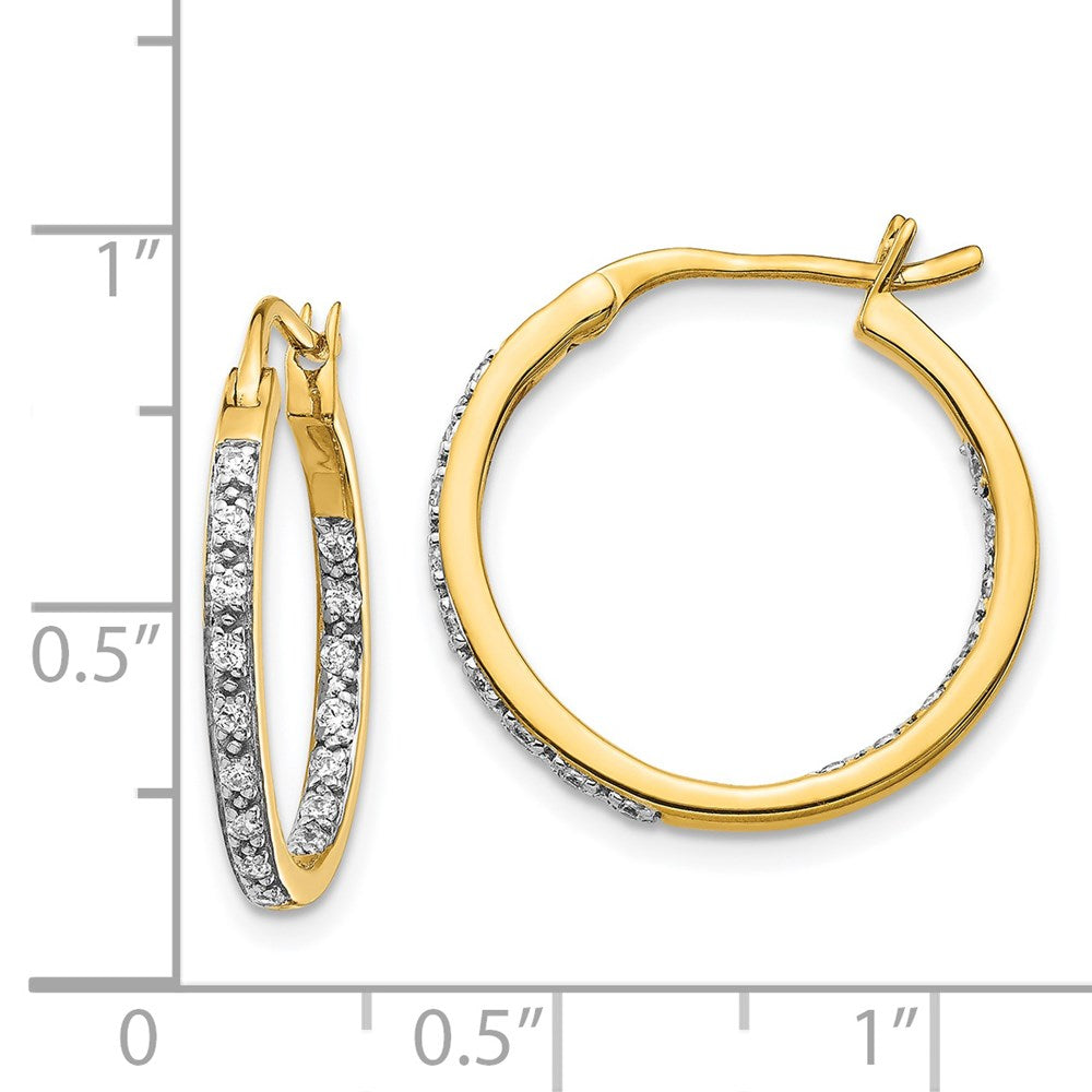 Solid 14k Yellow Gold Simulated CZ In/Out Hoop Earrings