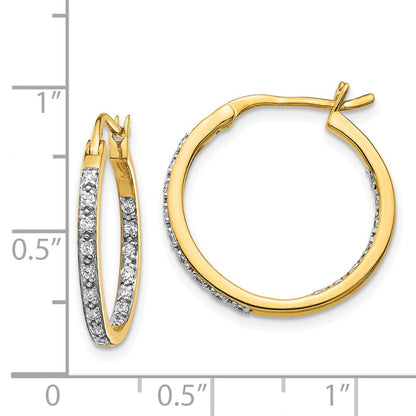 Solid 14k Yellow Gold Simulated CZ In/Out Hoop Earrings