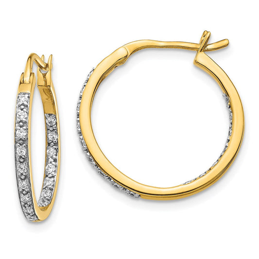 14k Yellow Gold Real Diamond In/Out Hoop Earrings EM5423-033-YA