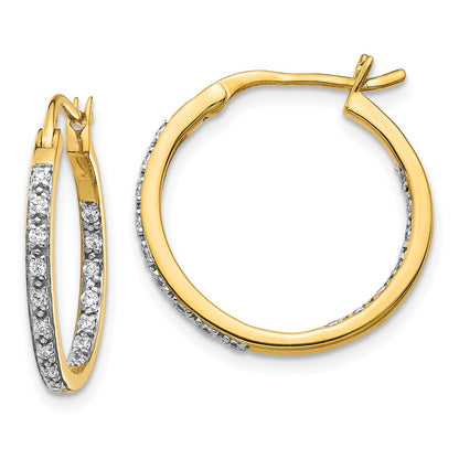 Solid 14k Yellow Gold Simulated CZ In/Out Hoop Earrings