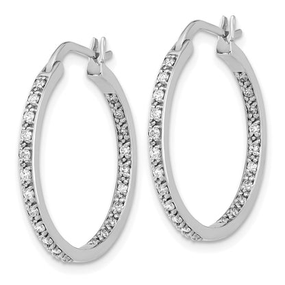 Solid 14k White Gold Simulated CZ In/Out Hoop Earrings