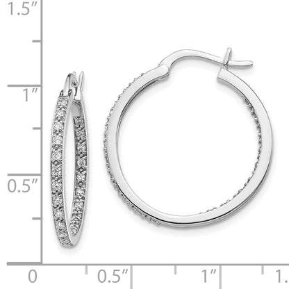 Solid 14k White Gold Simulated CZ In/Out Hoop Earrings