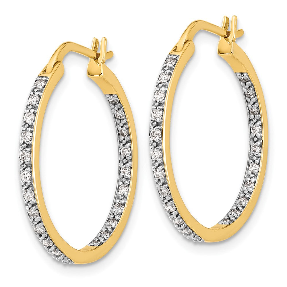 Solid 14k Yellow Gold Simulated CZ In/Out Hoop Earrings