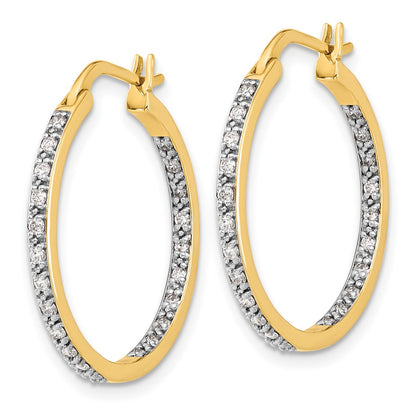Solid 14k Yellow Gold Simulated CZ In/Out Hoop Earrings