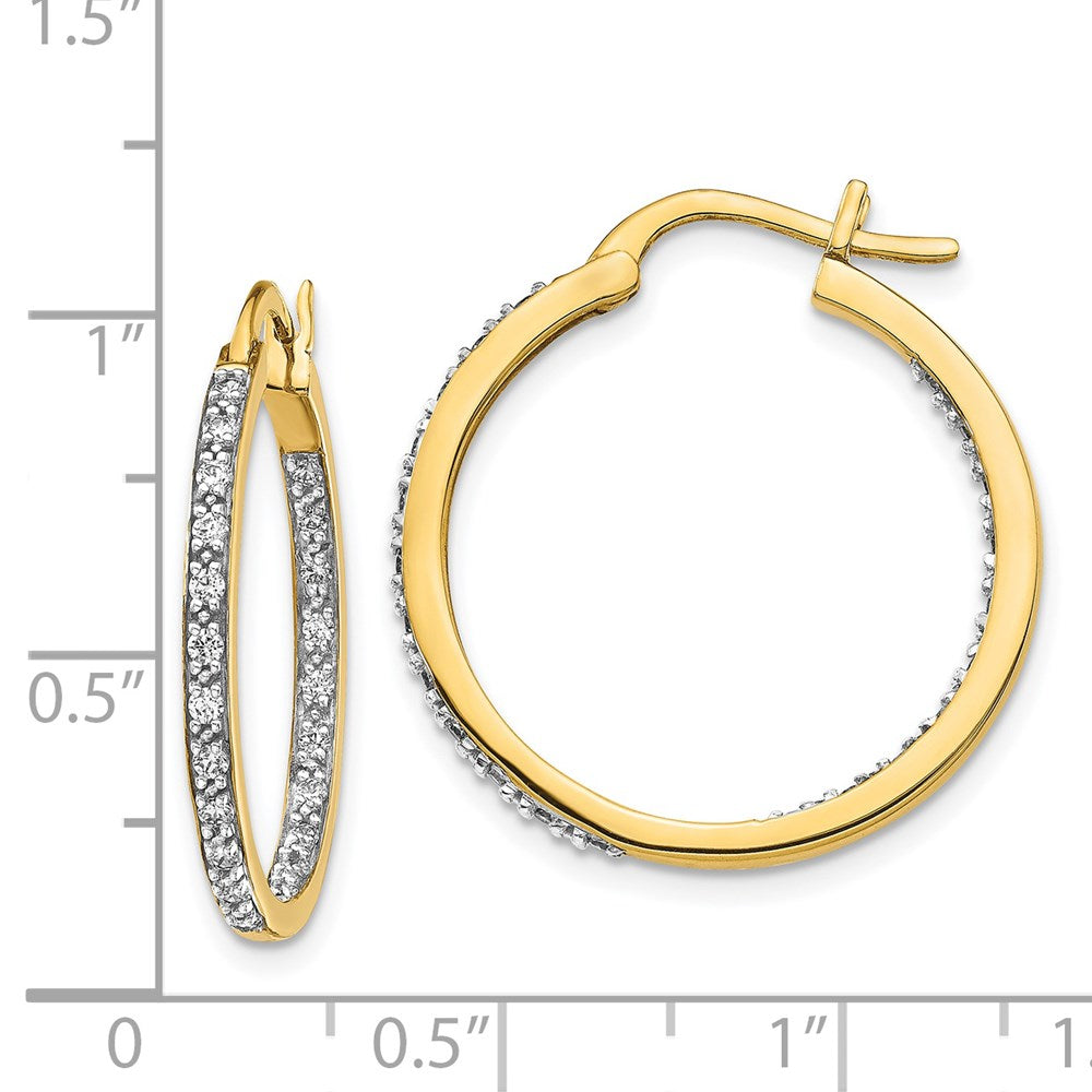Solid 14k Yellow Gold Simulated CZ In/Out Hoop Earrings