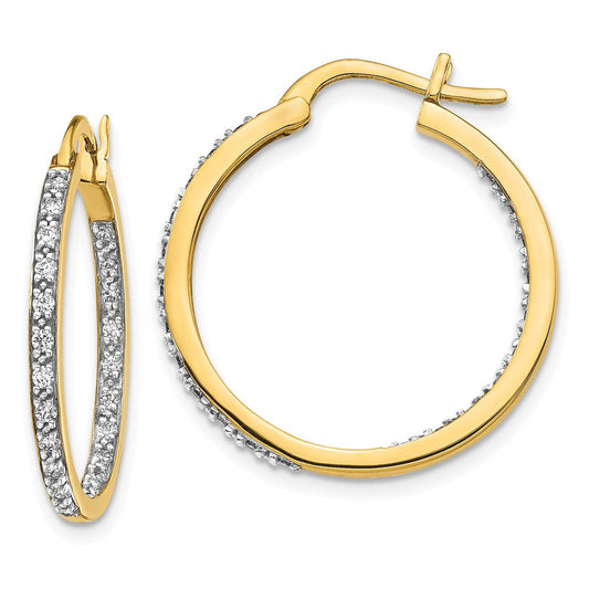 14k Yellow Gold Real Diamond In/Out Hoop Earrings EM5423-050-YA
