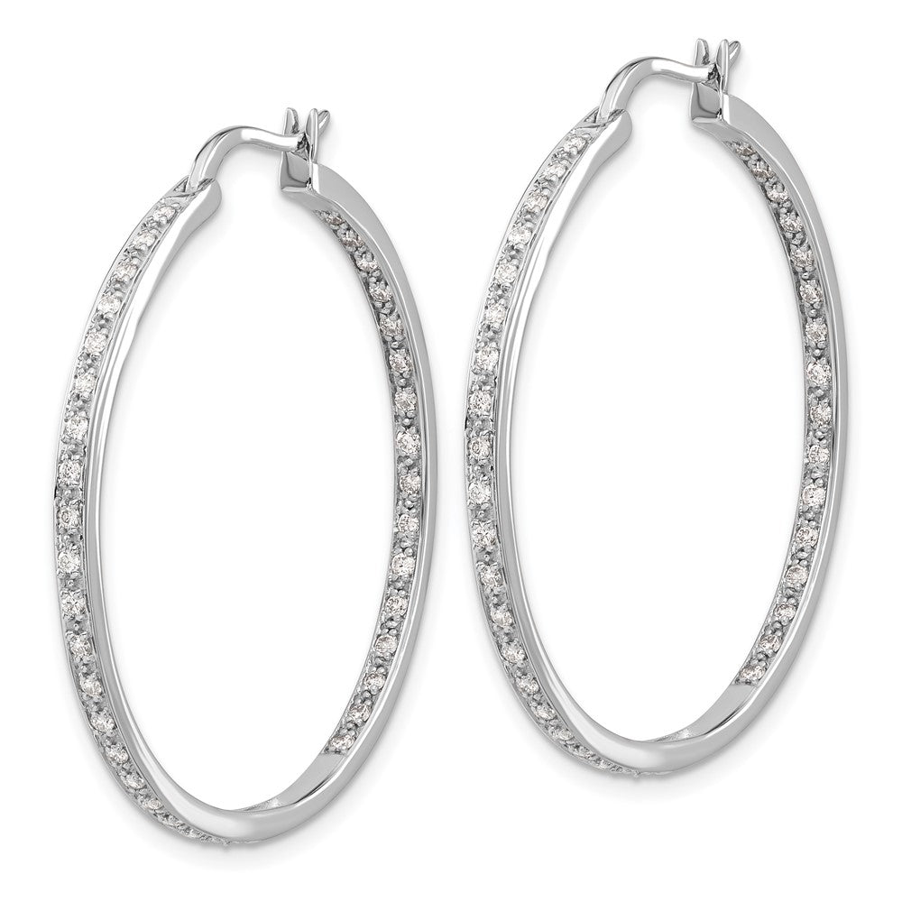 Solid 14k White Gold Simulated CZ In/Out Hoop Earrings