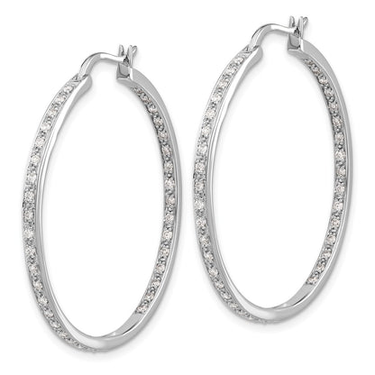 Solid 14k White Gold Simulated CZ In/Out Hoop Earrings